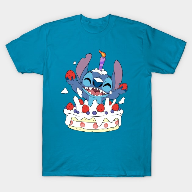 Happy Birthday Stitch T-Shirt by Nykos